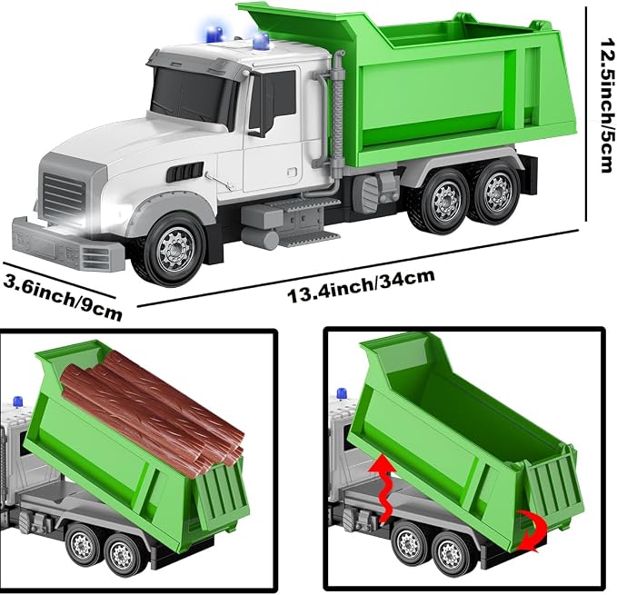 Remote Control Construction Dump Truck Toy RC Vehicle,6 Channel Truck Toys with 6 pcs Wood,2 Rechargeable Batteries,1/24 Scale Dump Trucks，Birthday Gifts Ideas for Boys Age 3-8 Year Old