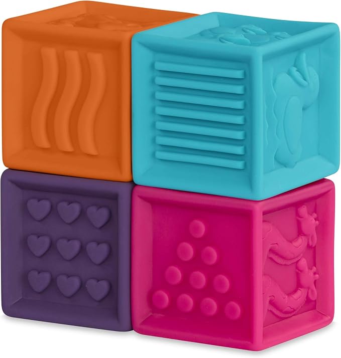 B. toys – Baby Blocks & Stacking – 10 Numbered Blocks & 5 Colorful Rings – Building Play Set for Infants – Educational Toys – One Two Squeeze & Stacking Stones – 6+ Months