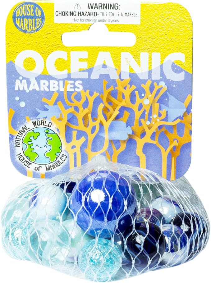 House of Marbles Oceanic Marbles Net Bag - Ocean-Themed Marble Set for Marble Games, Marble Runs, Collecting, Party Bags, Stocking Fillers & Gifts