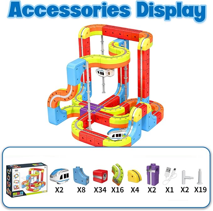 Electric Magnetic Train Toys Set- Flexible Race Track for Kids 3 4 5 6 7 8,stem Gravity Magnetic Roller Car Track for Toddlers,3D Infinity Cube Track Learning Gift Anti-Gravity Design,88 Pcs/2 car