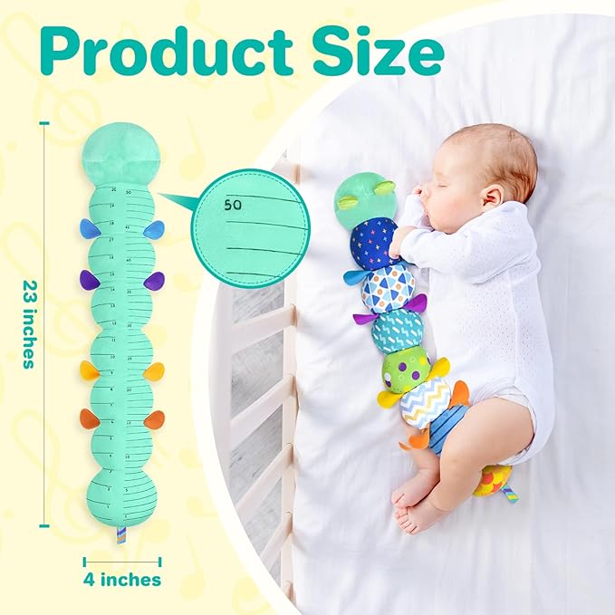 KMUYSL Baby Sensory Caterpillar Toys for 0-6 6-12 Months, Soft Plush Activity Toy with Crinkle, Rattle & Gentle Music, Tummy Time Toy for Infant Newborn, Early Development Toy Shower Gifts for Baby