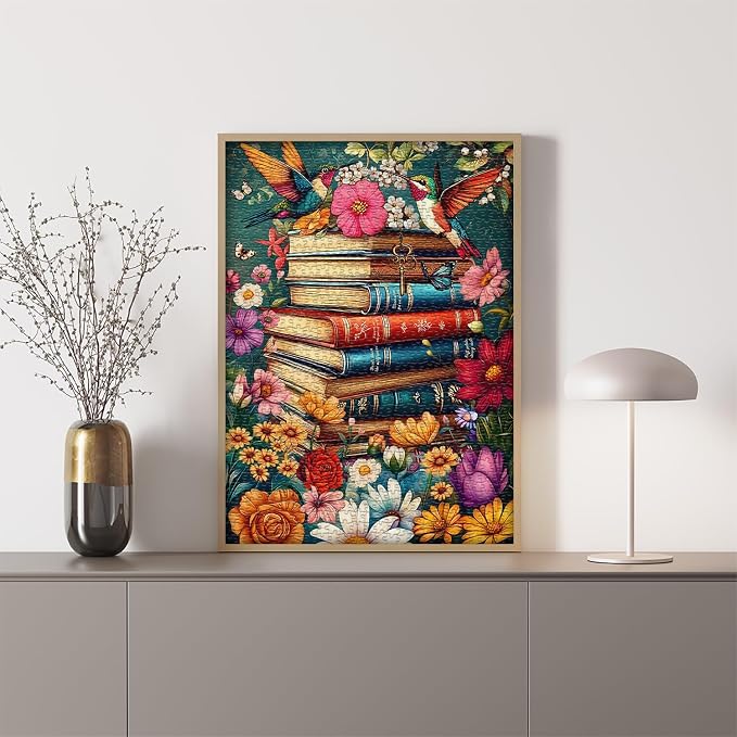 PICKFORU Wildflower Pages Jigsaw Puzzle for Adults, Hummingbird Vintage Book Puzzles, Retro Plant Flower Puzzle 1000 Pieces