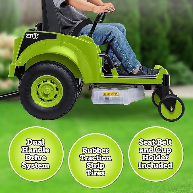 Kid Trax 12V Zero Turn Lawn Mower Toodler Toys - Ride on Toy, Outdoor Toys, Tractor Toy, Riding Mower, Ride On Tractor, Dual Handle, Twist and Turn, Speed to 3MPH, Max Weight of 77lbs, Age 3-7, Green