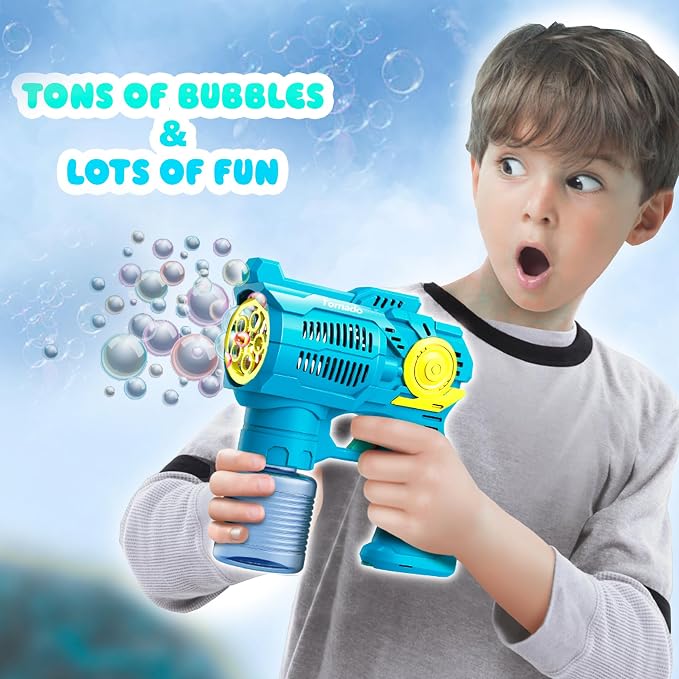 Haktoys Dinosaur Bubble Gun for Kids Automatic Bubble Machine Toy, Outdoor Bubble Maker Blower for Toddlers Boys Girls Backyard Play, 2 Pack Dinosaur and Space Gun