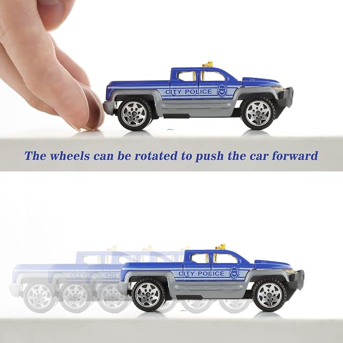 BenRich 6Pcs Mini Die Cast Car 1/64 Scale Alloy Metal Model Vehicle Set - Ladder, Water Tower, Ambulance, Police Patrol Car & Transport Truck, Patrol - Toys for Kids Boys Girls Birthday Xmas Present