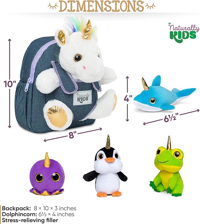 Naturally KIDS Toddler Unicorn Backpack w Plush Unicorn Toys, Gifts for 2-5 Year Old Girls, Toddler Backpack