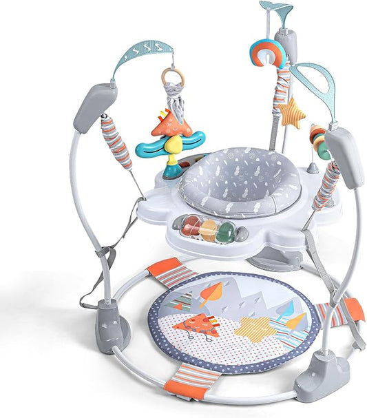 Baby Activity Center, Baby Jumper Activity Center with Music, Interactive Toys, 360° Rotating Seat, 3 Adjustable Heights, Infant Activity Jumper for 6+ Months (Gray Forest)