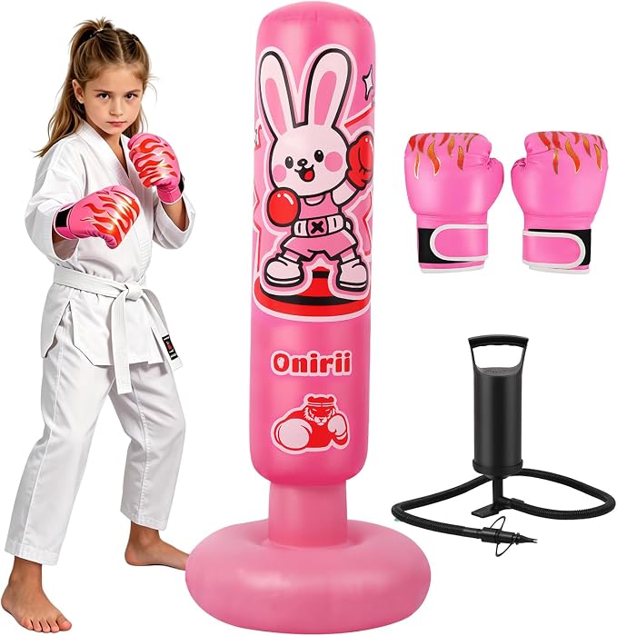 Onirii Kids Inflatable Punching Bag | Large Stable Kids Inflatable Boxing Bag Toy Set with Gloves for Boys & Girls Age 3-12 for Taekwondo,MMA and Practicing Karate