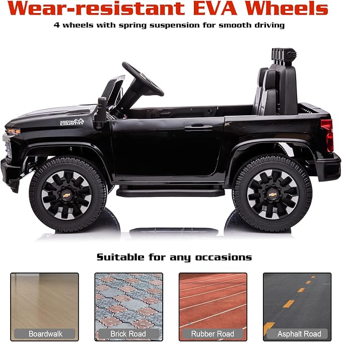 24V Ride on Toys for Kids, Chevrolet Silverado 2 Seater Ride on Car for Kids Remote Control Kids Electric Cars Kids Driving Car with Bluetooth, Power of Wheel Car for Kids Truck for All Types of Road