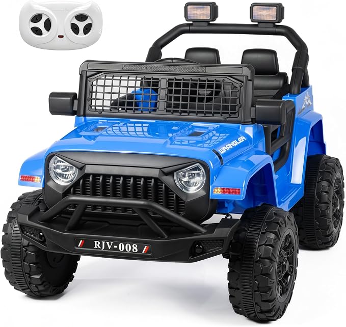 12V 7AH Kids Ride-On Truck Car, Electric Car with Parent Remote Control, Spring Suspension, LED Lights, Bluetooth, Music, Blue