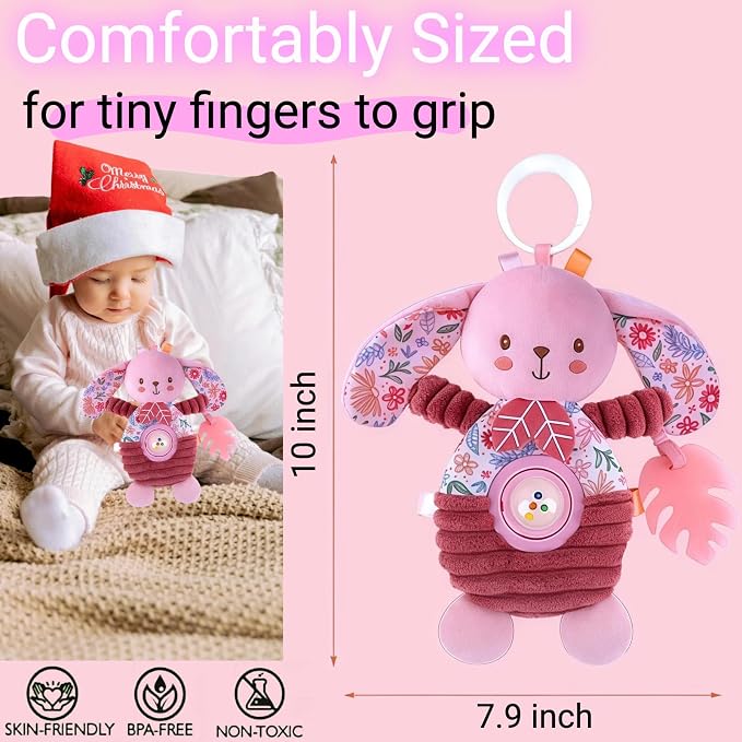 Baby Crib Toys Hanging Stroller Car Seat Toy for Infant 0-2-3-4-5-6-7-8-9 Month Old, Newborn Infant Girl Gifts Carseat Sensory Rattle Crinkle Teething Teether for Babies 6-12 Month Essentials