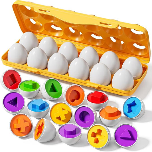 JUKUDAHU Matched Eggs Toddler Toys 1 2 3 4 Year Old - Shape Color Sorting Games, Kids Easter Eggs, Toddler Sensory Toys, Preschool Educational Boy Toy, Gifts for Baby 6-12 Months+