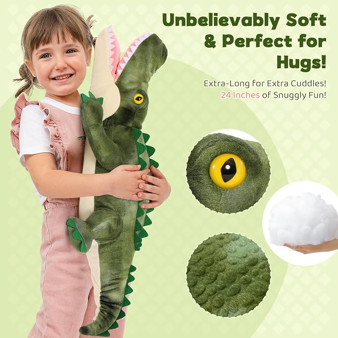 MorisMos Alligator Stuffed Animal with Babies Inside, 23.6'' Talking Mommy Stuffed Alligator Plush with 3 Baby Crocodiles & Eggs, Interactive Soft Crocodile Toys for Kid 3-5 Birthday Baby Shower