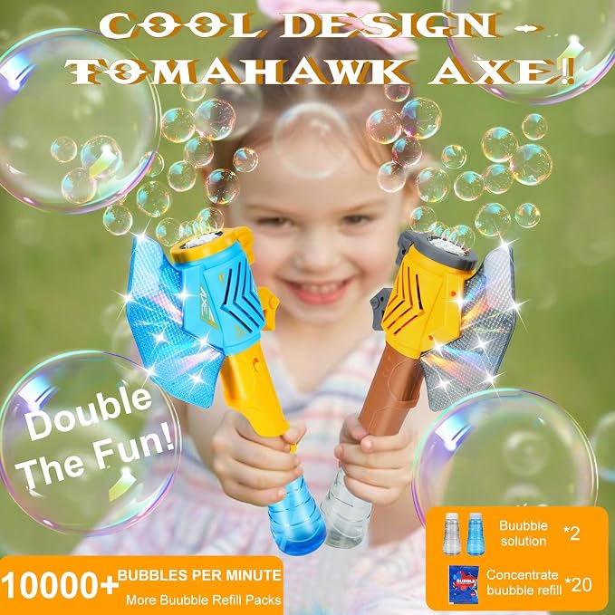 Bubble Machine Gun for Kids,Bubble Wands for Toddlers Toys 3+ Years Old,Summer Toys,Toy for Boys Girls Outdoor Indoor Birthday Wedding Party,Gifts (Blue&Brown)