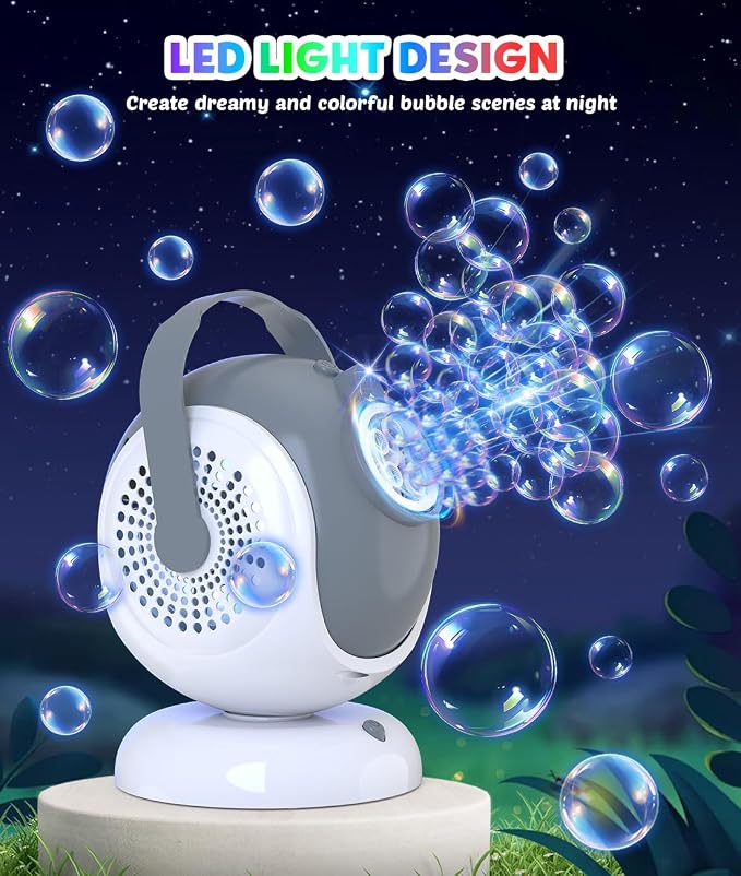Joyfuture Bubble Machine - Automatic Bubbles Blower for Kids, Toddlers - 360° Rotation & 75° Adjustment, Bubble Toys with LED Light - Gifts for Boys, Girls, Halloween, Outdoor, Birthday, Party