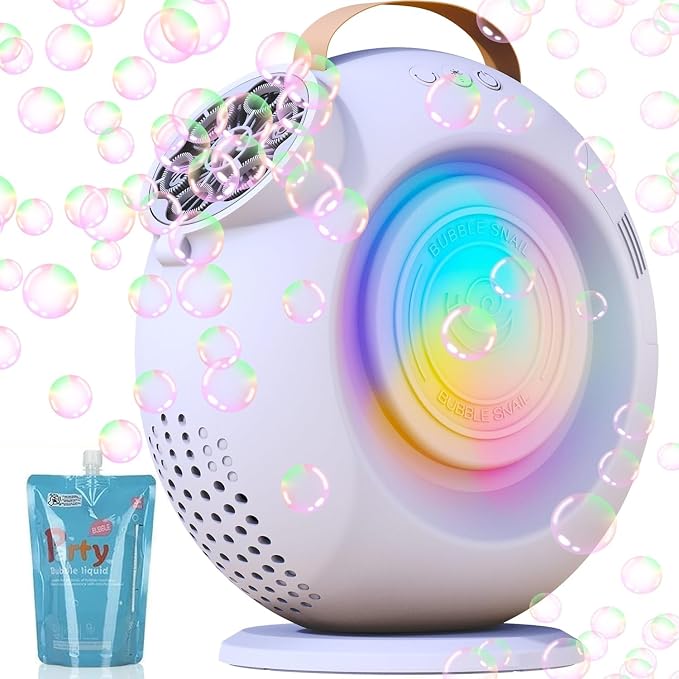 Automatic Bubble Machine for Kids & Toddlers, Rechargeable 15000+ Bubbles Per Minute with 90°/360° Rotation & LED Light - Bubble Blower for Birthday Wedding Outdoor Party Gifts