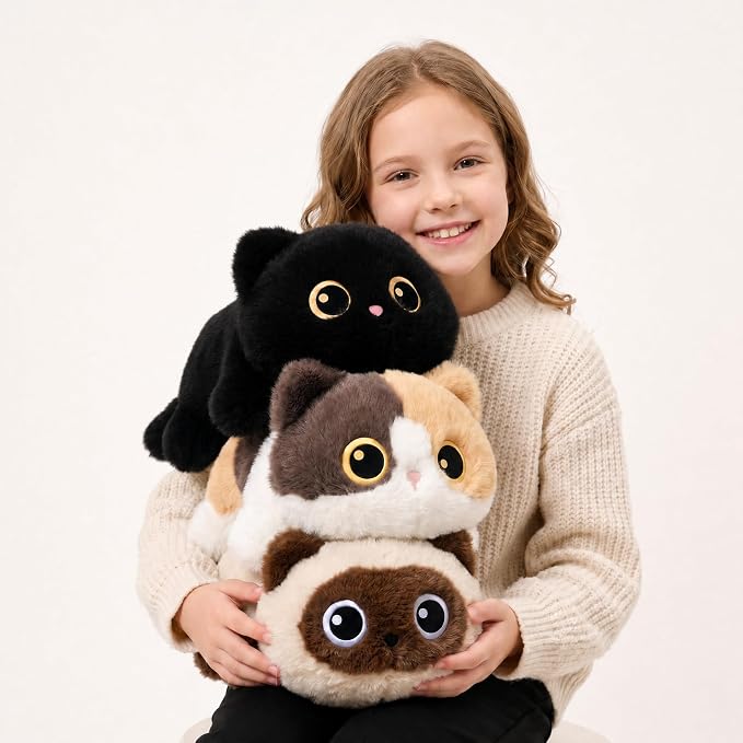 Weighted Cat Stuffed Animal, 12-Inch, 1.2 lbs Black Cat Plush, Cuddly Soft Plushie Pillow Gift for Kids & Adults