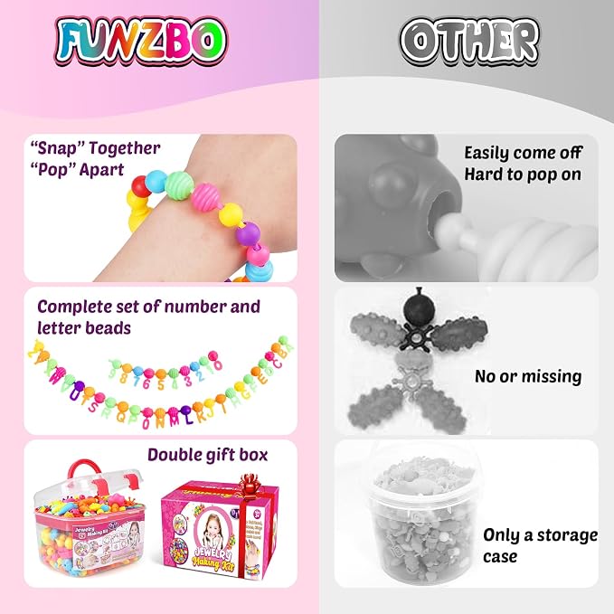 FUNZBO 650pcs Pop Beads - Jewelry Making Kit for 3 4 5 6 7 8 Year Old Little Girls, Arts and Crafts Toys for Kids, Necklace Bracelet Creativity Snap Set Birthday Gifts