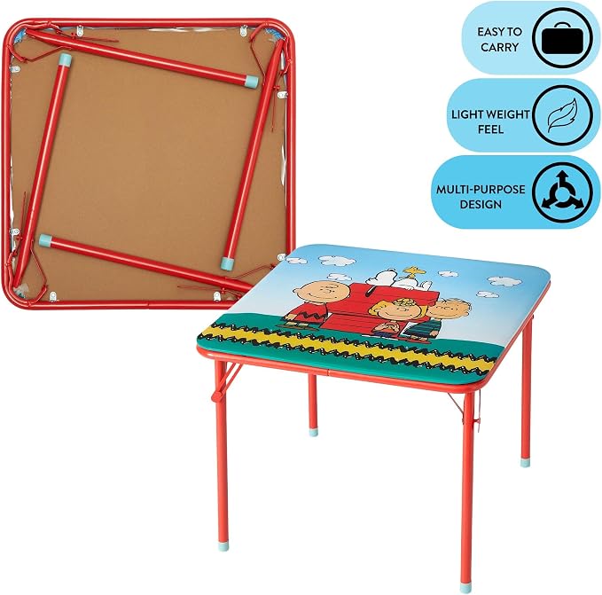 Idea Nuova 3-Piece Furniture Set with 1 Square Table & 2 Folding Chairs for Kids, Peanuts