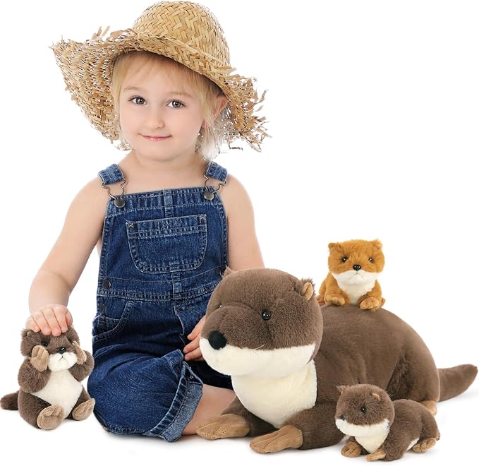 MaoGoLan 4pc River Otter Stuffed Animal with 3 Babies Inside-24in Giant Lifelike Soft Otter Plush Toys-Cuddly Wildlife Stuffed Animal for Kids