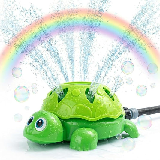 TOY Life 2-in-1 Turtle Sprinkler for Kids with Bubble Machine – Kids Water Sprinkler for Yard, Outdoor Water Toys for Kids Ages 3-5 4-8, Rotating Backyard Sprinkler Toy for Outdoor Summer Water Play