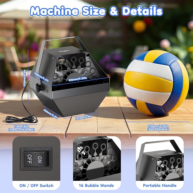 Theefun Bubble Machine: 750ML Metal Automatic Bubble Maker, Portable Professional Bubble Blower Operated by Plug-in Big Bubble Machine for Parties Stages Weddings Indoor and Outdoor Use