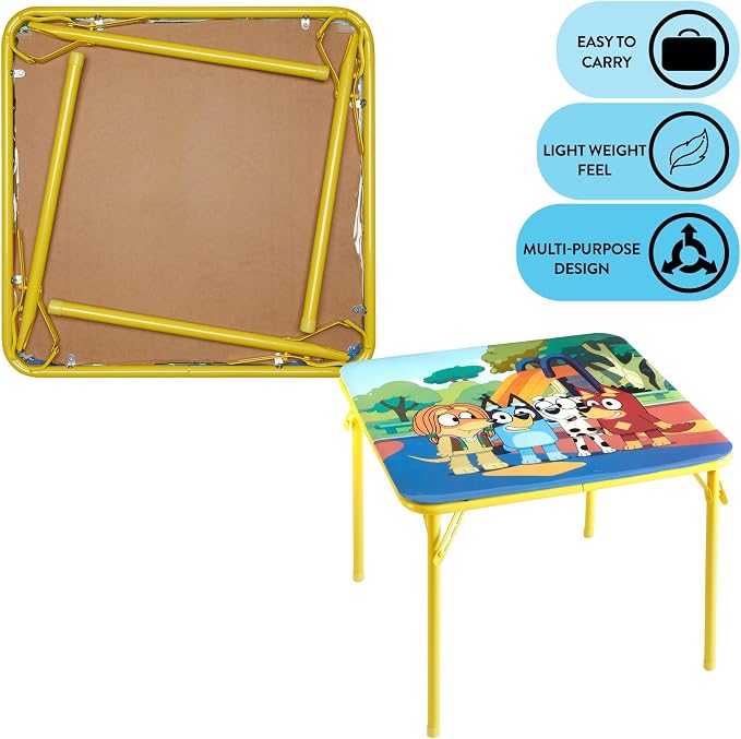 Bluey Kids Table and Chair Set, 3 Piece Folding Activity Set with Square Table & 2 Chairs,Furniture for Playroom, Crafting, Ages 3+