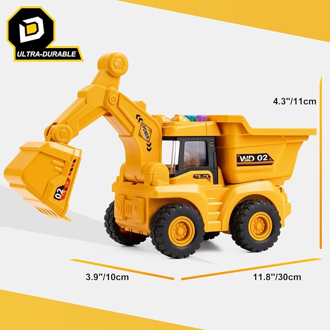 11" Dump Truck Toy, 1: 18 Scale, Inertia-Powered Dump Truck, with Realistic Lights, Rumbling Action, Anti-Slip Tires, Sturdy Plastic – Indoor & Outdoor Sandbox Vehicle for Kids Ages 3+ - Easter Gifts