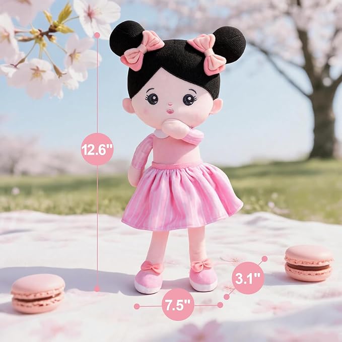 OUOZZZ 12.6" Soft Baby Doll - Toys for 1 Year Old Girl, Ideal Birthday Baby Girl Gift, Snuggle Buddy for Infants Asian Black Hair