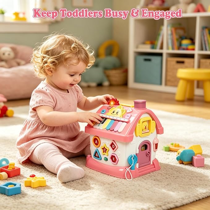 Marstone Toys for 1-2 Year Old Girls, Pink 8-in-1 Musical Learning House | One year old girl birthday gifts for toddler toys, combines learning & play to hold little ones’ focus and keep them occupied
