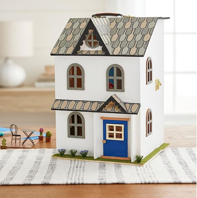 Make Market Dollhouse, Unfinished Two-Story Hinged Wood Craft Kit, Natural, 9" x 13", 1-Pack
