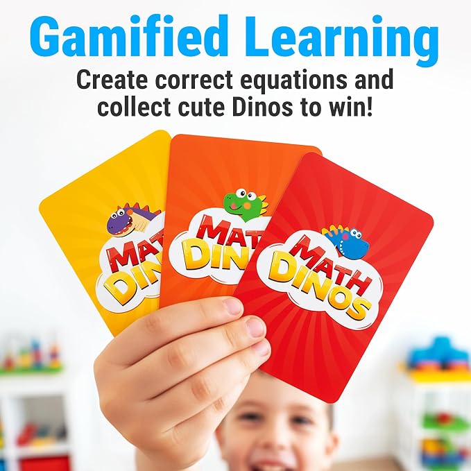 rokt&razo Math Dinos, Fast-Paced Math Card Game for Kids 5+, 8+ | 4 Operations with adjustable difficulty. Perfect for homeschool, STEM study aid & teaching tools. 132 cards, 2-6 players.