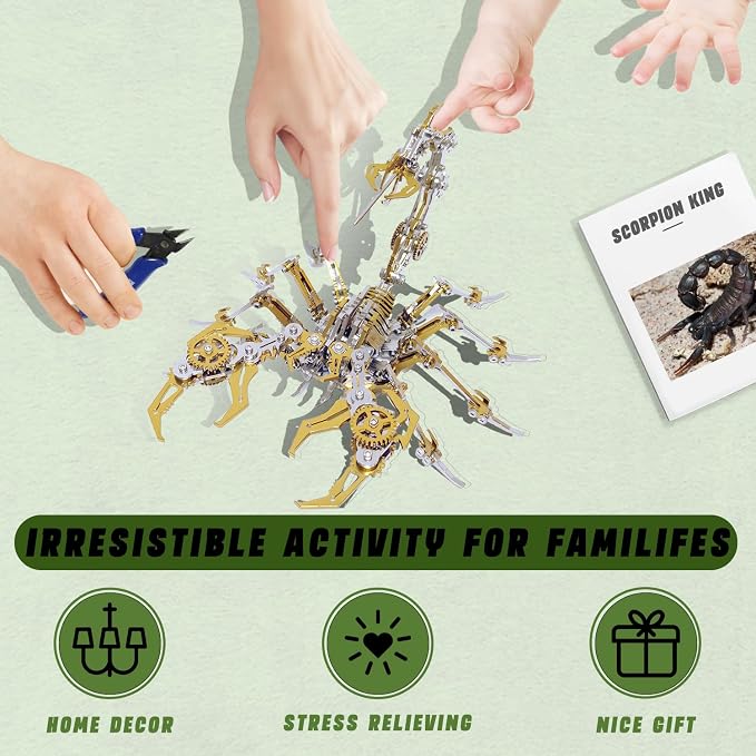 Microworld 3D Metal Model Kits, Golden Scorpion 3D Metal Puzzles, Steel Warcraft Collection 3D Puzzles for Adults, DIY Animal Brain Teasers Home Decor