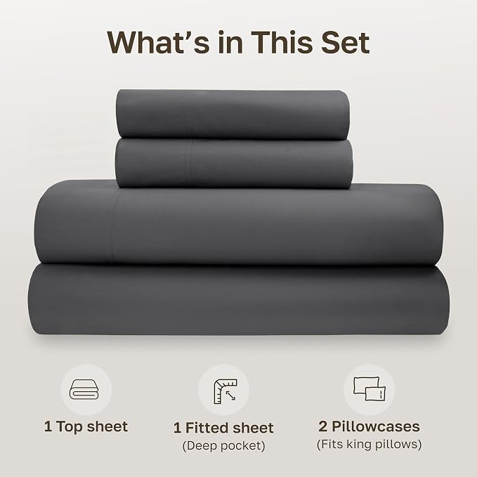 California Design Den Bed Sheets California King Size Set - Soft 100% Organic Cotton Sheets with Deep Pockets, Crisp Percale, Breathable and Durable Bedding Set - Grey