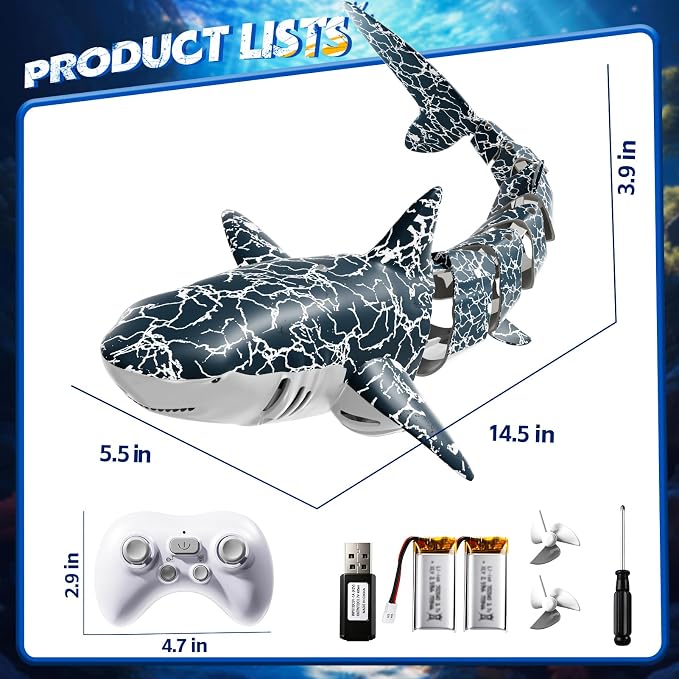 Remote Control Shark Toy for Kids Ages 8-12, 2.4Ghz RC Shark Water Toys with LED Lights for Pool Lake Pond, Swimming Shark Pool Toys for Boys Girls, Toy Shark Gifts for Kids 6 7 8 9 10 Year olds