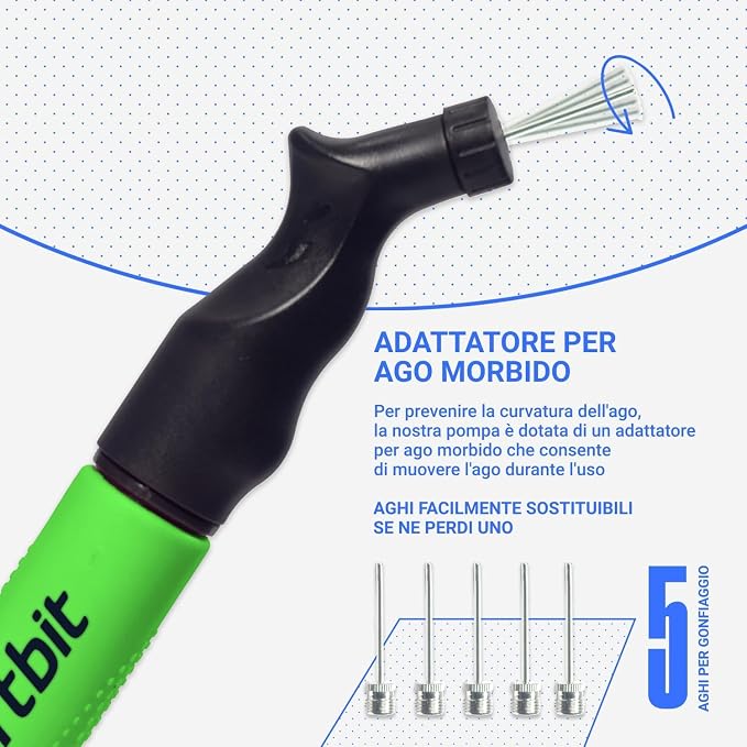SPORTBIT Ball Pump for Sports Balls - Push & Pull Inflating System - Hand Pump for Exercise Balls - Volleyball Pump, Basketball Inflator, Ball Air Pump - Goes with 5 Needles Set