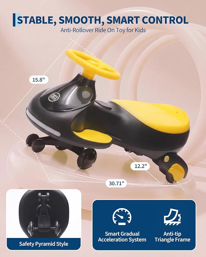 Garvee 12V Electric Wiggle Car for Kids, 2 in 1 Swing Car with Pedal, Anti-Rollover, Max Load 130Lbs,Flashing Wheels, Music,Rechargeable Battery Ride on Toy Indoor Outdoor for Toddlers, Black
