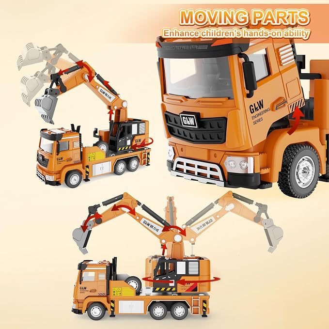 Construction Trucks Toy 1:40 Semi-Alloy Simulation Model Lights & Sounds Educational Engineering Vehicle for Kids Excavator Truck