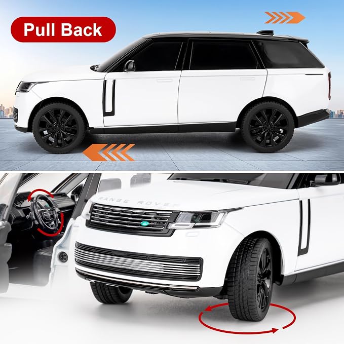 TGRCM-CZ 1:24 Range Rover Die-cast Model Vehicle with Sound & Light, Off-Road Vehicle with Pull Back Function & Openable Doors - Realistic Details for Collectors & Gifts Black-White