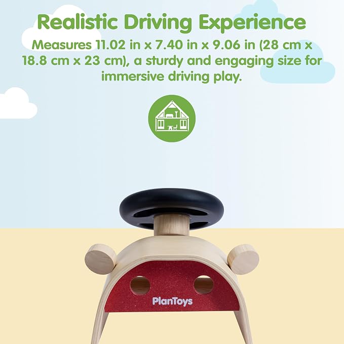 PlanToys® Wooden Driving Console | Montessori Pretend Play Dashboard with Steering Wheel, Gear Shift & Controls for Role Play, Coordination & Imaginative Play | Eco Friendly Wooden Play Toy