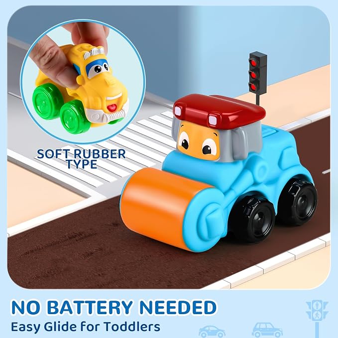 bessome Soft Rubber Cars Toy for 1+ Year Old Boy with Playmat (Storage Bag)|12 PCS Construction Cars Baby Toys for Toddler Toys Age 18 Months |First Birthday Gift for 2 3 Year Old Boy