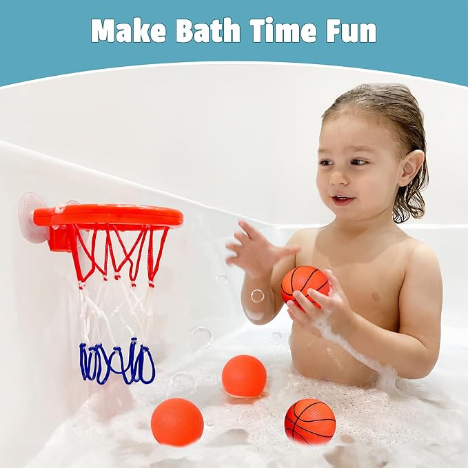 MARPPY Bath Toys – Bathtub Basketball Hoop for Toddlers and Kids, Bath Toy Shower Toy with 4 No-Hole Balls and Suction Cups Basketball Hoop Bath, Tub Toys for Kids and Toddlers