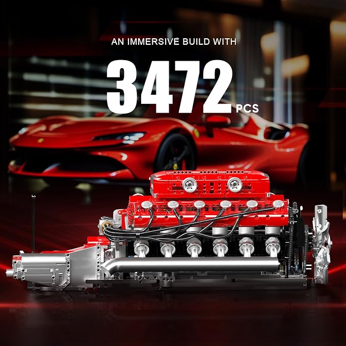 Mould King V12 Engine Model Kit That Runs, MOC Engineering Model Building Kit with Battery and Motor, 3472 PCS STEM Engineering Building Blocks for Adults