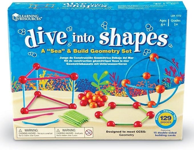 Learning Resources Dive into Shapes! A Sea and Build Geometry Set - Math Manipulatives, 3d Classroom Must Haves, STEM Games, Fine Motor Skills, Science Experiments for Kids, Building Supplies
