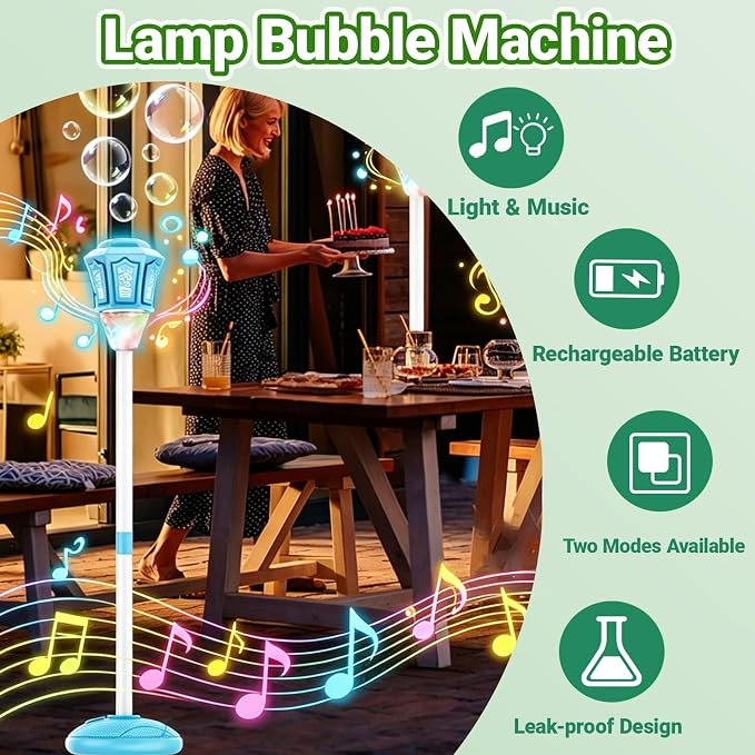 High Output Bubble Stand Machine, Automatic Bubble Blower with Colorful Lights Music, Electric Bubble Maker for Kids Toddlers, Perfect for Summer Outdoor Activities (Blue)