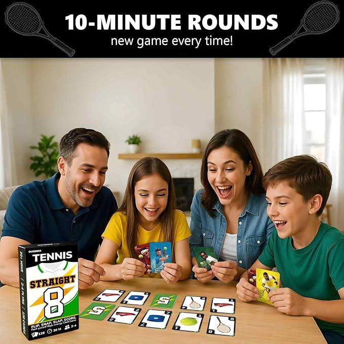 Quokka Tennis Fast-Paced Card Game for Kids & Adults – 128 Cards & Easy Rules – Quick & Fun Matching Game – 2-4 Players – Ages 8+ – Perfect for Family Games Night, Travel and Parties