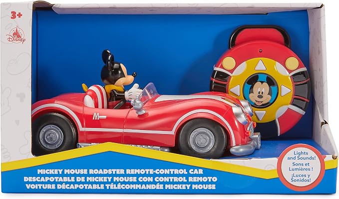 Disney Store Official Mickey Mouse's Vintage Remote Control Car for Kids - Glossy Red Convertible Roadster with Lights & Sounds, Fun RC Car - Mickey Mouse Toy for Boys & Girls