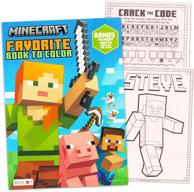 Minecraft Coloring Book Set for Kids, Boys Ages 4-8 - Bundle with Coloring Pages, Activities, Games Plus Stickers, Jumbo Crayons | Minecraft Activity Book Set