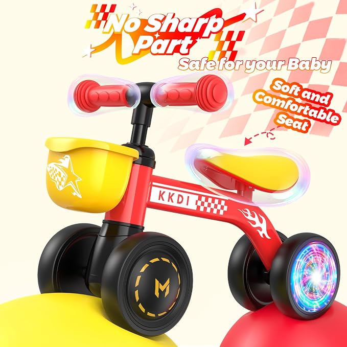 Baby Balance Bike Ride on Toys for 1 2 Year Old, Toddler Bike, First Birthday Gifts for 1 2 Year Old Boys Girls, Baby Indoor Outdoor Toy, Colorful Lighting Silent Wheels, No Pedal/Basket