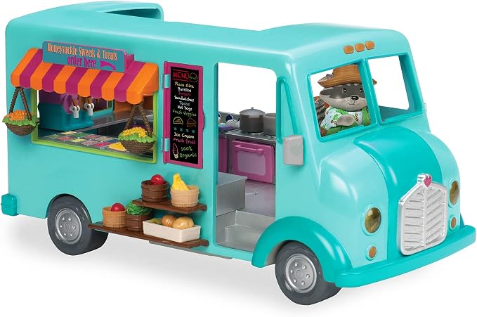 Li'l Woodzeez – Honeysuckle Sweets Food Truck with 89 Pieces Toy Set, Ice Cream Machine & Kitchen Accessories, Miniature Play Food, Collectible Toys for 3+ Years